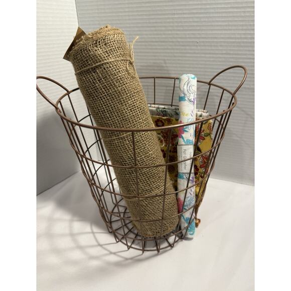 Industrial Style Round Copper Tone Metal Wire Storage Basket w/ Handles - Picture 10 of 10